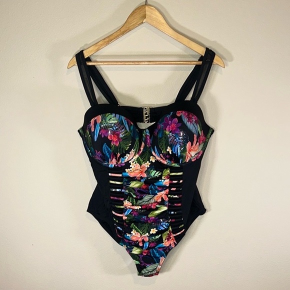 Swimsuits For All Bright Floral Ruched Underwire One Piece Swimsuit Women 20 NWT - Picture 2 of 15